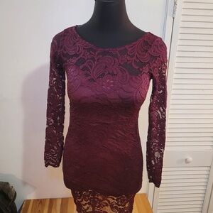 Elegant Lace Burgundy Dress